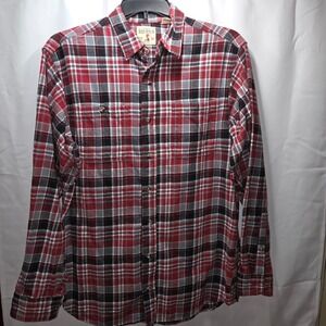 Men's Red Head Brand Co Red Plaid Flannel Button Down Long Sleeve Large TALL